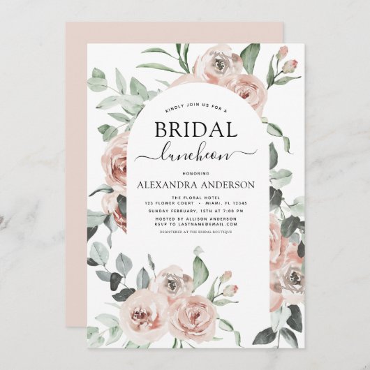 Invitation Fête des mariées rose poussiéreuse Luncheon Green (Devant / Derrière)