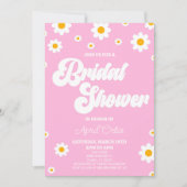 Invitation Fête des mariées rose Retro Daisy (Devant)