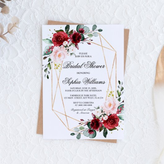 Invitation Fête des mariées Rose rose et bordeaux