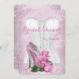 Invitation Fête des mariées Rose Rose Haut talon Floral Damas