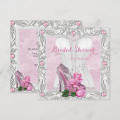 Invitation Fête des mariées Rose Rose Haut talons Lace Glam (Devant / Derrière)