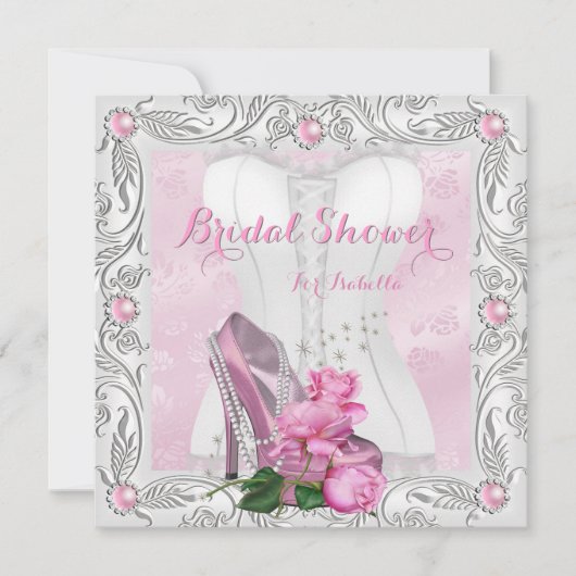 Invitation Fête des mariées Rose Rose Haut talons Lace Glam (Devant)