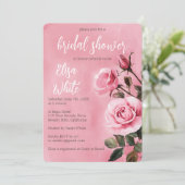 Invitation Fête des mariées rose Roses PERSONNALISÉE (Debout devant)