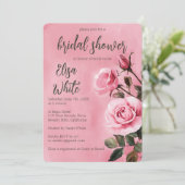 Invitation Fête des mariées rose Roses PERSONNALISÉE (Debout devant)