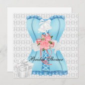 Invitation Fête des mariées Rose Turquoise Blanc Corset Rose  (Devant / Derrière)
