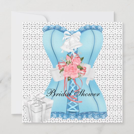 Invitation Fête des mariées Rose Turquoise Blanc Corset Rose  (Devant)