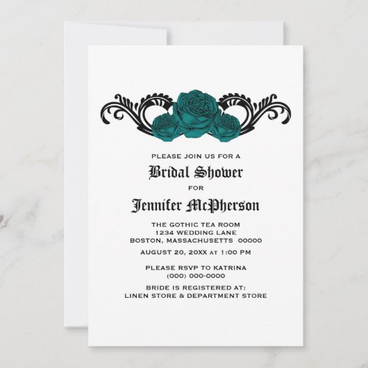 Invitation Fête des mariées Rose turquoise Gothic  (Devant)