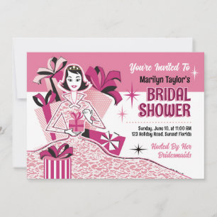 Invitation Fête des mariées rose vintage + noir
