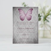 Invitation Fête des mariées rose Vintage papillon Damask (Debout devant)