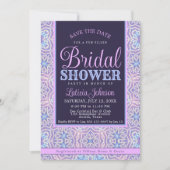 Invitation Fête des mariées rose violet bleu glamour (Devant)