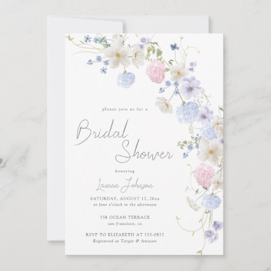 Invitation Fête des mariées rose violet Fleur sauvage printan (Devant)