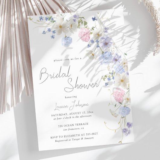 Invitation Fête des mariées rose violet Fleur sauvage printan