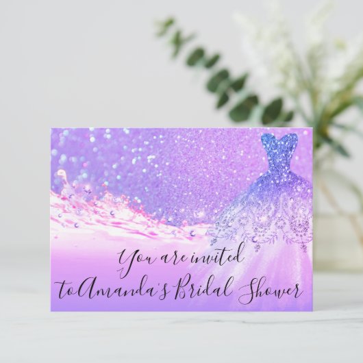 Invitation Fête des mariées rose violet Parties scintillant O (Debout devant)