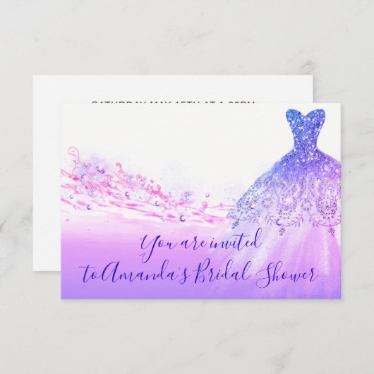 Invitation Fête des mariées rose violet Parties scintillant R (Devant / Derrière)