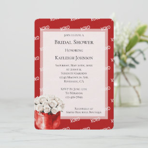 Invitation Fête des mariées Rose XOXO blanc rouge