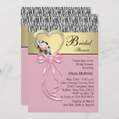 Invitation Fête des mariées rose Zebra Black Gold Zebra (Devant / Derrière)