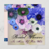 INVITATION FÊTE DES MARIÉES ROSES BLEUS ET FLEURS D'ANÉONE (Devant / Derrière)