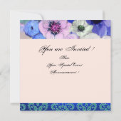INVITATION FÊTE DES MARIÉES ROSES BLEUS ET FLEURS D'ANÉONE (Dos)