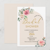 Invitation Fête des mariées Roses Et Bureaux Aquarelle (Devant / Derrière)