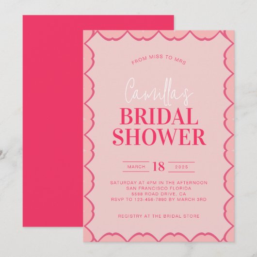 Invitation Fête des mariées rouge et rose rétro élégant (Devant / Derrière)