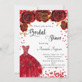 Invitation Fête des mariées rouge robe blanche rose fleurs (Devant)