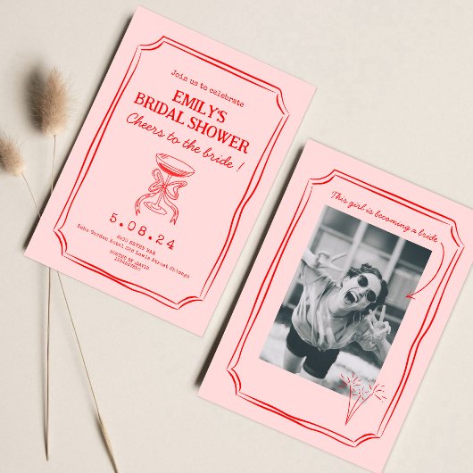 Invitation Fête des mariées rouge rose Bachelorette