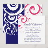 Invitation Fête des mariées Royal Blue, Fuchsia et White Swir (Devant / Derrière)