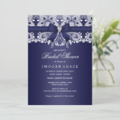 Invitation Fête des mariées Royal Blue Lace & Bow (Debout devant)