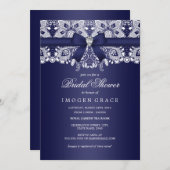Invitation Fête des mariées Royal Blue Lace & Bow (Devant / Derrière)