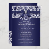 Invitation Fête des mariées Royal Blue Lace & Diamond Bow (Devant / Derrière)