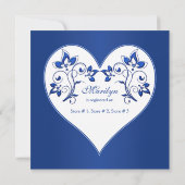 Invitation Fête des mariées Royal Blue, White Floral Hearts (Dos)