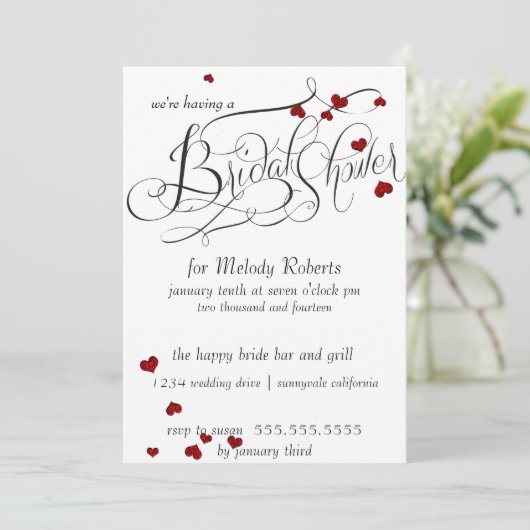 Invitation Fête des mariées Ruby Heart Confetti (Debout devant)