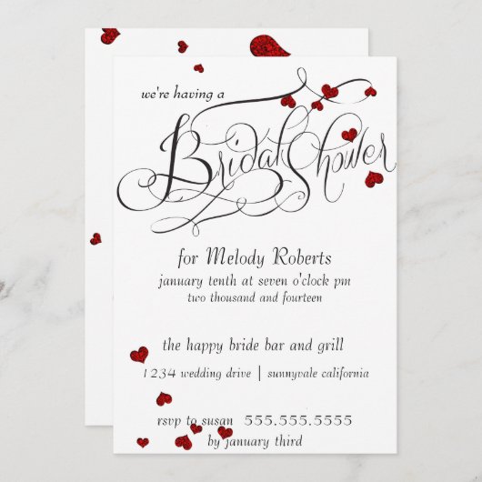 Invitation Fête des mariées Ruby Heart Confetti (Devant / Derrière)