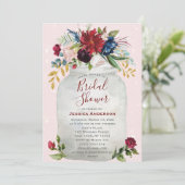 Invitation Fête des mariées Russe rose Bourgogne or Mason Jar (Debout devant)