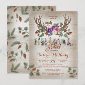 Invitation Fête des mariées Rustic Antlers & Pine Branches (Devant / Derrière)