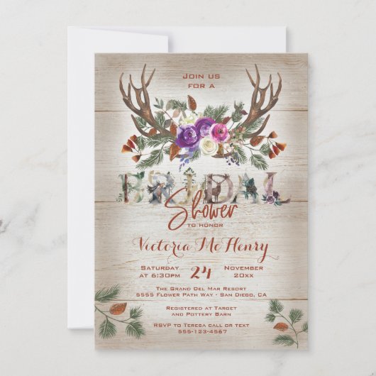 Invitation Fête des mariées Rustic Antlers & Pine Branches (Devant)