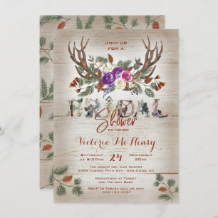 Invitation Fête des mariées Rustic Antlers & Pine Branches