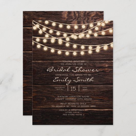 Invitation Fête des mariées Rustic Barn Wood String (Devant / Derrière)