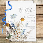 Invitation Fête des mariées Rustic Blue Fleurs sauvages et ma<br><div class="desc">Découvrez l'épitome de l'élégance rustique avec notre invitation à la douche nuptiale rustique, où la beauté intemporelle rencontre la grâce délicate de la nature. Dans un décor blanc immaculé, un bouquet d'aquarelle peint à la main se dessine, mêlant harmonieusement le bleu poussiéreux et le jaune doux des fleurs sauvages, à...</div>