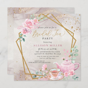 Invitation Fête des mariées Rustic Blush Rose Gold Tea Party