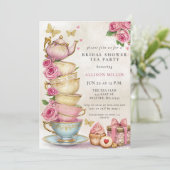 Invitation Fête des mariées Rustic Blush Rose Gold Tea Party (Debout devant)