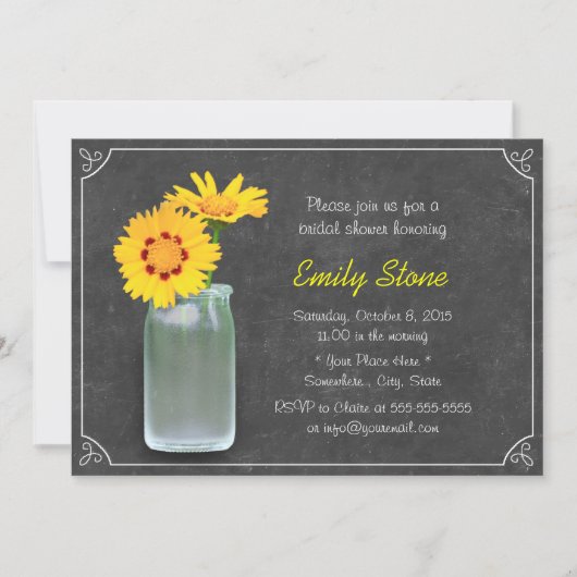 Invitation Fête des mariées Rustic Daisy & Mason Jar Chalkboa (Devant)