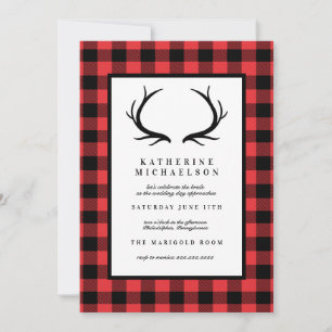 Invitation FÊTE DES MARIÉES   Rustic Deer Buffalo Checks