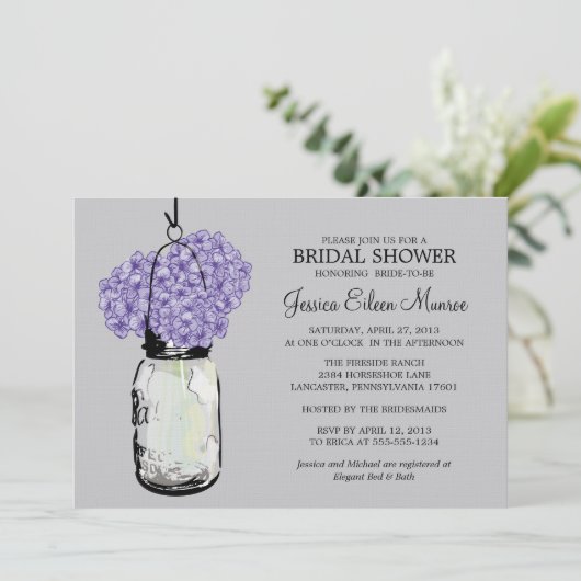 Invitation Fête des mariées RusticMason Jar Hydrangeas (Debout devant)