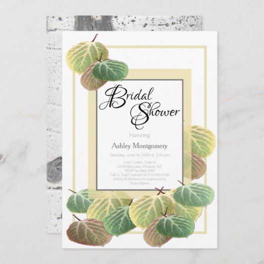 Invitation Fête des mariées rustique Aspen Bark et Feuille (Devant / Derrière)