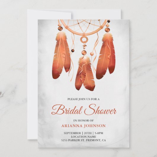 Invitation Fête des mariées Rustique Boho Peach Dream Catcher (Devant)
