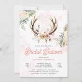 Invitation Fête des mariées Rustique Boho Rose Floral Antler (Devant)