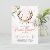 Invitation Fête des mariées Rustique Boho Rose Floral Antler (Debout devant)