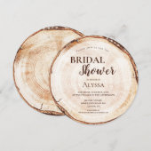 Invitation Fête des mariées rustique Bois coupé Grain personn (Devant / Derrière)