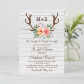 Invitation Fête des mariées Rustique Bois Floral Antlers (Debout devant)